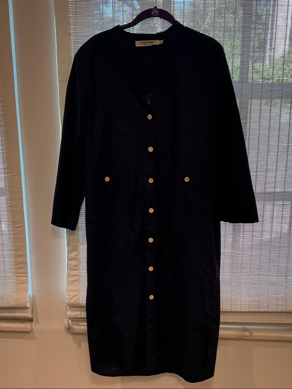 Navy Button-Front Midi Dress